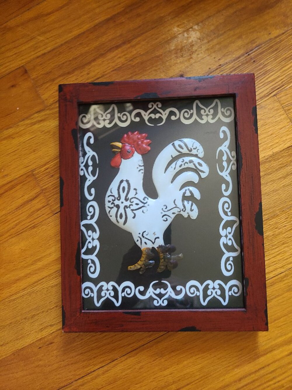 Metal Rooster Shadow Box Wall Art Farmhouse Kitchen Decor 3D Rustic Chicken